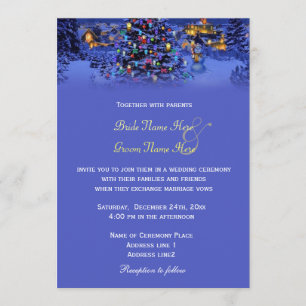 Vintage Christmas tree snowy night wedding Invitation