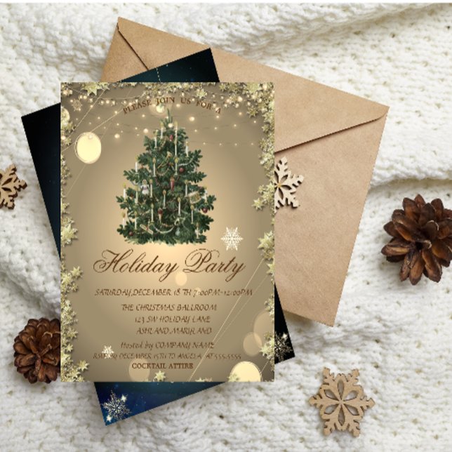Vintage Christmas Tree Stars Holiday  Invitation (Creator Uploaded)