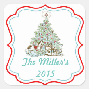 Vintage Christmas Tree Stickers Labels