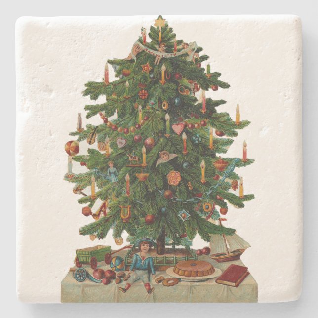 Vintage Christmas Tree Stone Coaster (Front)