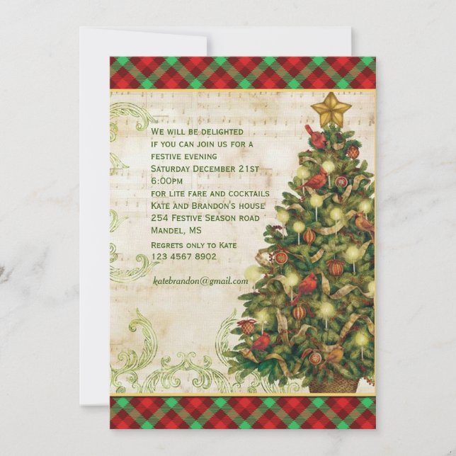Vintage Christmas Tree Swirls  Scottish Tartan  Invitation (Front)