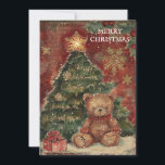 Vintage Christmas Tree Teddy Bear Red Green Holiday Card<br><div class="desc">Cute vintage Christmas greeting card with the painting of a Christmas tree with a cute teddy bear sitting underneath. Text says, "Merry Christmas" but is customizable for your own greeting. Personalized on the back with your message and name. Contact me for assistance with your customization or to request additional matching...</div>