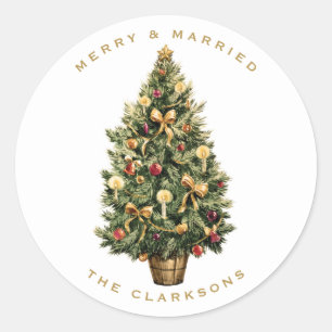Vintage Christmas Tree Wedding Christmas Classic Round Sticker