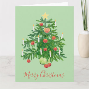 Vintage Christmas Tree with a Star & Heart Cookie Card