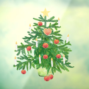 Vintage Christmas Tree with a Star & Heart Cookie Window Cling