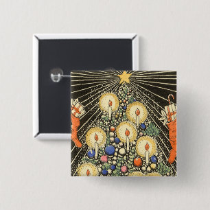 Vintage Christmas, Tree with Candles and a Star 2 Inch Square Button