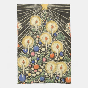 Vintage Christmas, Tree with Candles and a Star Kitchen Towel