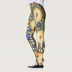 Vintage Christmas, Tree with Candles and a Star Leggings