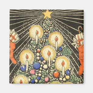Vintage Christmas, Tree with Candles and a Star Magnet