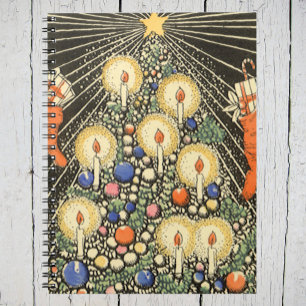 Vintage Christmas, Tree with Candles and a Star Notebook