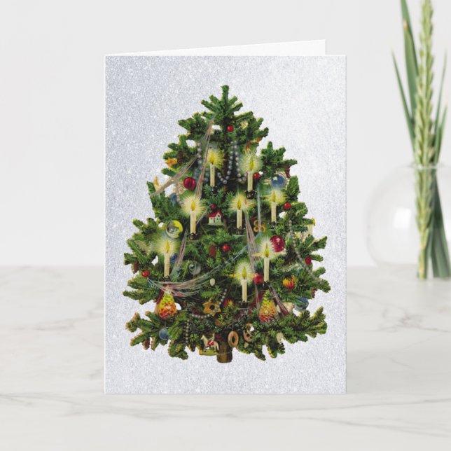 vintage christmas tree with candles greeting card (Front)