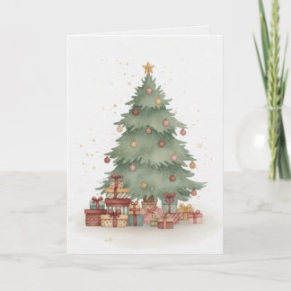 Vintage Christmas Tree with Classic Holiday Gifts  Card