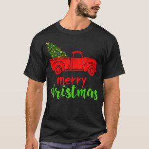 Vintage Christmas Tree With Classic Truck backgrou T-Shirt