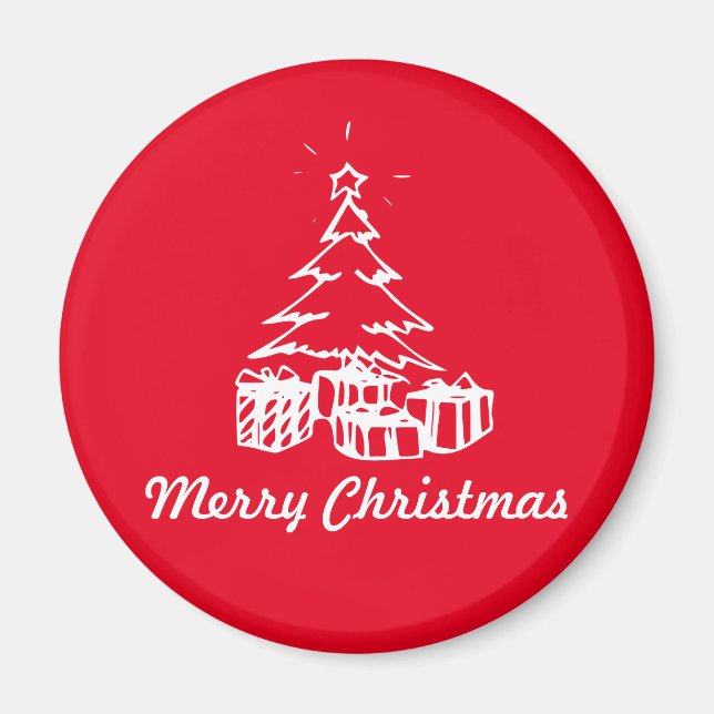 Vintage Christmas Tree with Presents Illustration Magnet (Front)