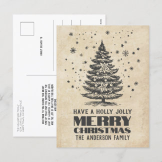 Vintage Christmas Tree with Snowflakes Christmas Holiday Postcard