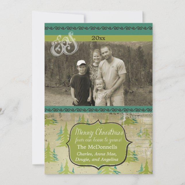 Vintage Christmas Trees Custom Photo Holiday Card (Front)