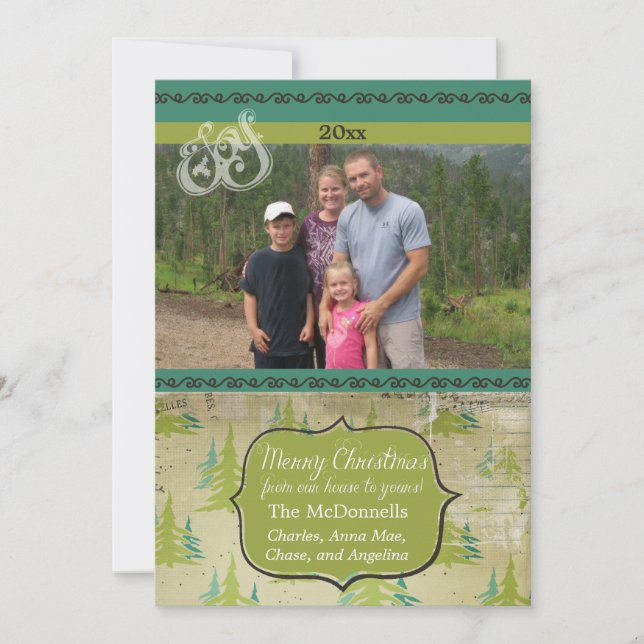Vintage Christmas Trees Custom Photo Holiday Card (Front)
