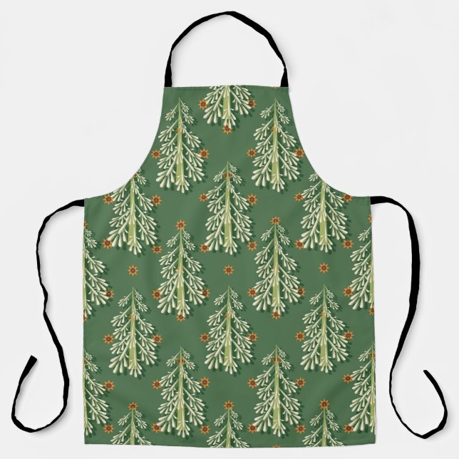 Vintage Christmas Trees Illustration Pattern Apron (Front)