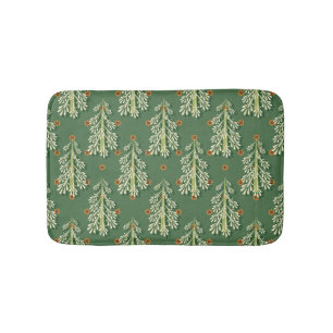 Vintage Christmas Trees Illustration Pattern Bath Mat