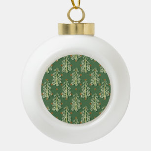 Vintage Christmas Trees Illustration Pattern Ceramic Ball Christmas Ornament