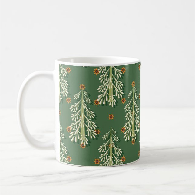 Vintage Christmas Trees Illustration Pattern Coffee Mug (Left)