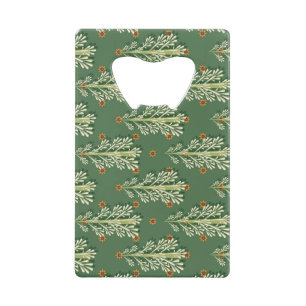 Vintage Christmas Trees Illustration Pattern Credit Card Bottle Opener