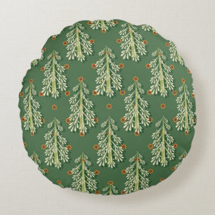 Vintage Christmas Trees Illustration Pattern Round Pillow