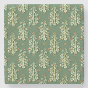 Vintage Christmas Trees Illustration Pattern Stone Coaster