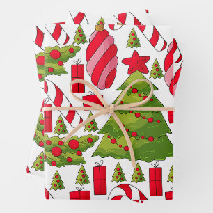 Vintage Christmas Trees, Ornaments and Decorations Wrapping Paper Sheet