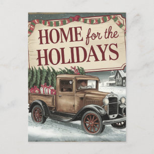 Vintage Christmas Truck Home for the Holidays Postcard