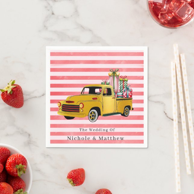 Vintage Christmas Truck Wedding Napkin (Insitu)