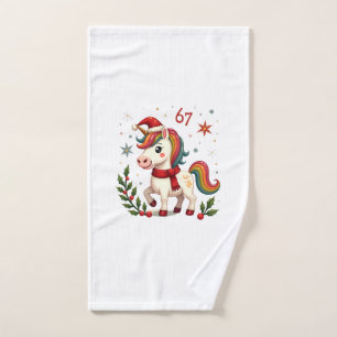 Vintage Christmas Unicorn 6th Birthday Dabbing Gir Hand Towel