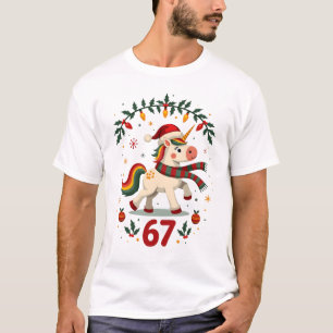 Vintage Christmas Unicorn 6th Birthday Dabbing Gir T-Shirt