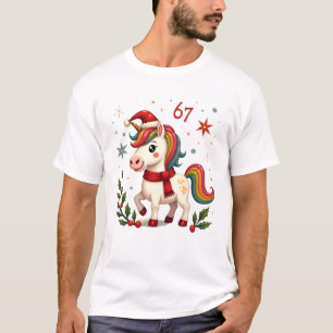 Vintage Christmas Unicorn 6th Birthday Dabbing Gir T-Shirt