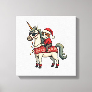 Vintage Christmas Unicorn and Dog Ugly Sweater Sty Canvas Print