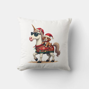 Vintage Christmas Unicorn and Dog Ugly Sweater Sty Throw Pillow