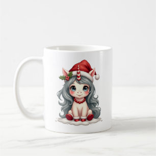 Vintage Christmas Unicorn Girl Cute Holiday Vector Coffee Mug