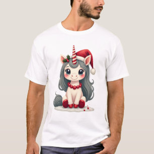 Vintage Christmas Unicorn Girl Cute Holiday Vector T-Shirt