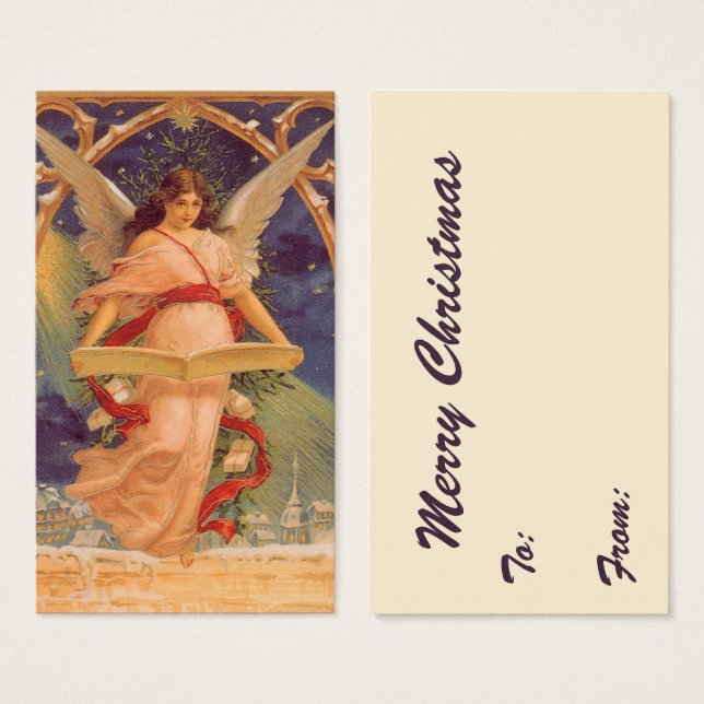 Vintage Christmas, Victorian Angel Reading Bible (Front & Back)