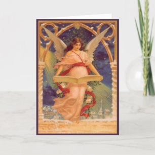 Vintage Christmas, Victorian Angel Reading Bible Holiday Card