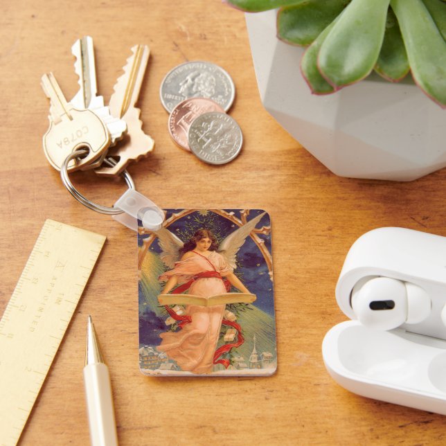 Vintage Christmas, Victorian Angel Reading Bible Keychain (Desk)