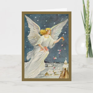 Vintage Christmas, Victorian Angel Stars and Roses Holiday Card