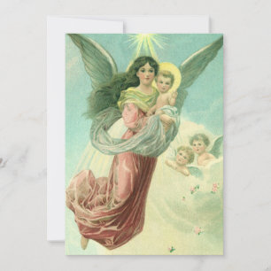 Vintage Christmas, Victorian Angel with Baby Jesus Holiday Card