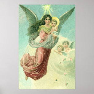 Vintage Christmas, Victorian Angel with Baby Jesus Poster