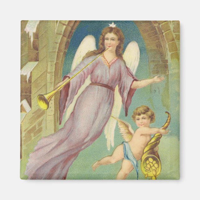 Vintage Christmas, Victorian Angel with Cherub Magnet (Front)