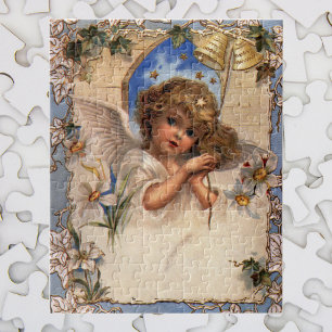 Vintage Christmas, Victorian Angel with Gold Bells Jigsaw Puzzle