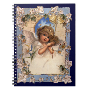 Vintage Christmas, Victorian Angel with Gold Bells Notebook
