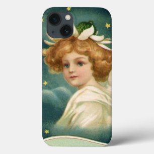 Vintage Christmas, Victorian Angel with Gold Stars iPhone 13 Case