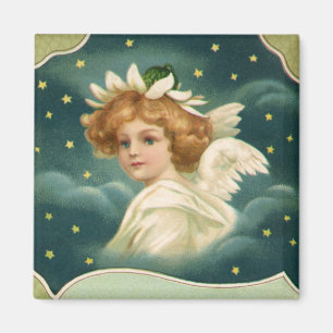 Vintage Christmas, Victorian Angel with Gold Stars Magnet