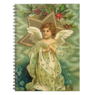 Vintage Christmas, Victorian Angel with Gold Stars Notebook